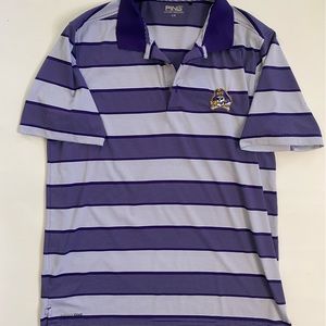 Men’s PING ECU PIRATE POLO SENSORY COOL STYLE size LARGE PURPLE WHITE PIRATELOGO